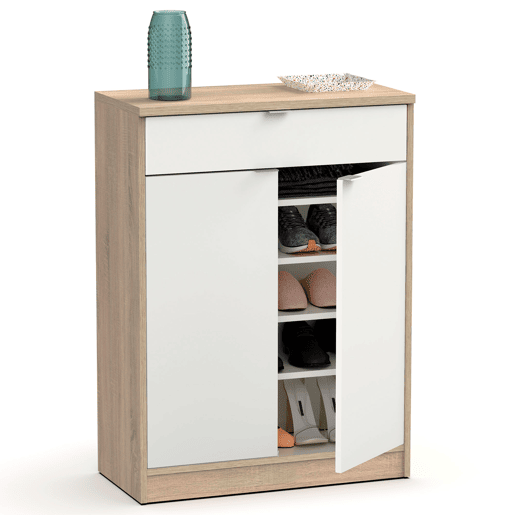 Briebe Domus Sapateira Organizador de Corredor, Móvel Auxiliar Estreito para Sapatos, 2 Portas, Gaveta 101x75x36 cm, , BrancoMadeira