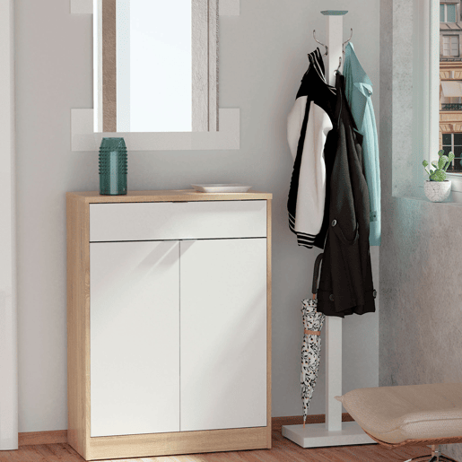 Briebe Domus Sapateira Organizador de Corredor, Móvel Auxiliar Estreito para Sapatos, 2 Portas, Gaveta 101x75x36 cm, , BrancoMadeira