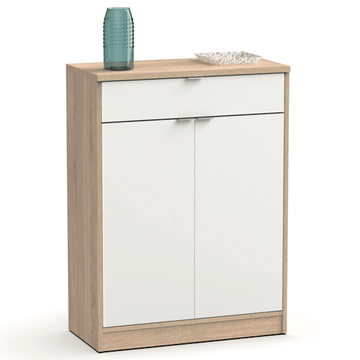 Briebe Domus Sapateira Organizador de Corredor, Móvel Auxiliar Estreito para Sapatos, 2 Portas, Gaveta 101x75x36 cm, , BrancoMadeira
