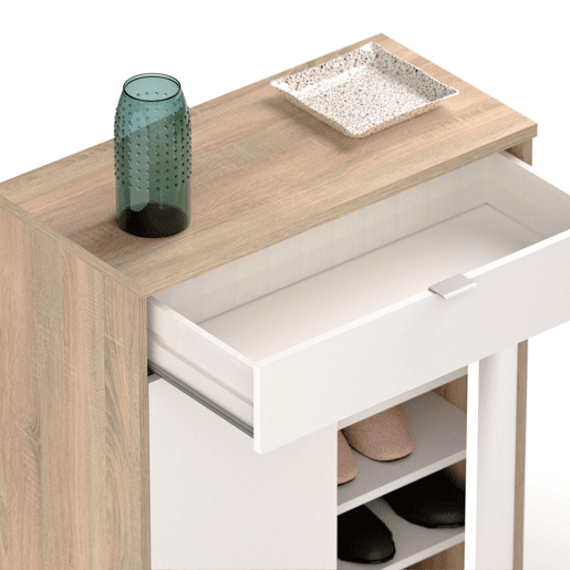 Briebe Domus Sapateira Organizador de Corredor, Móvel Auxiliar Estreito para Sapatos, 2 Portas, Gaveta 101x75x36 cm, , BrancoMadeira