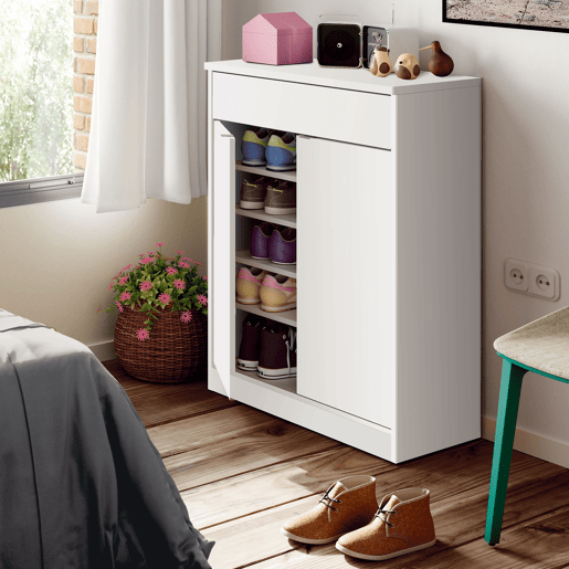Briebe Domus Sapateira Organizador de Corredor, Móvel Auxiliar Estreito para Sapatos, 2 Portas, Gaveta 101x75x36 cm, , Branco