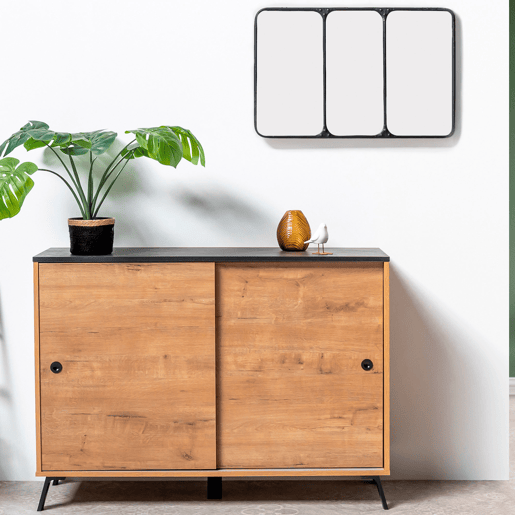Briebe Lys Aparador, Móvel Auxiliar de Sala, Buffet, 2 Portas de Correr 87x120x40 cm, , Madeira