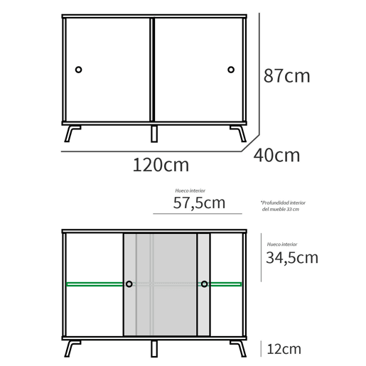 Briebe Lys Aparador, Móvel Auxiliar de Sala, Buffet, 2 Portas de Correr 87x120x40 cm, , Madeira