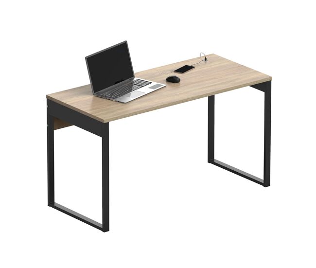 Briebe smuk escritorio mesa de ordenador oficina estudio, patas estructura metálica industrial 76x135x60cm, , madera