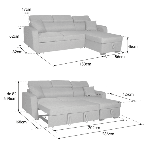 Sofá convertible WARREN 3 plazas gris