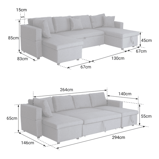 Sofá panorámico convertible SCOTT 4 plazas gris chiné