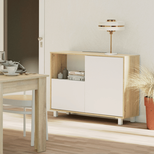 Briebe Nova Aparador, Móvel Auxiliar de Sala, Buffet, 2 Portas, 1 Prateleira 82,5x112x33 cm, , BrancoMadeira