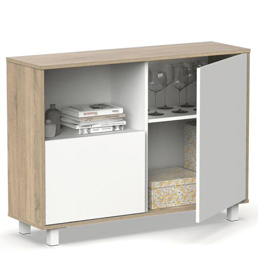 Briebe Nova Aparador, Móvel Auxiliar de Sala, Buffet, 2 Portas, 1 Prateleira 82,5x112x33 cm, , BrancoMadeira