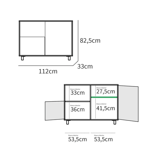 Briebe Nova Aparador, Móvel Auxiliar de Sala, Buffet, 2 Portas, 1 Prateleira 82,5x112x33 cm, , BrancoMadeira
