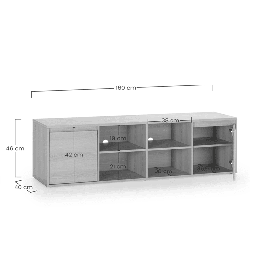 Móvel TVTori 2 portas, cor carvalho, 160 cm