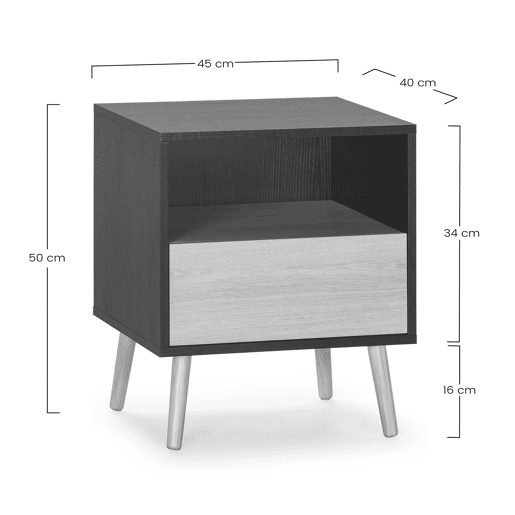 Mesa de cabeceira Apolo 1 gaveta Cor PretoMadeira
