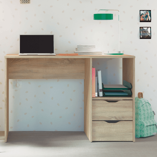 Briebe Prakt Escrivaninha, Mesa de Computador 76x115x50cm, 2 Gavetas, Escritório, Quarto Juvenil, , Madeira