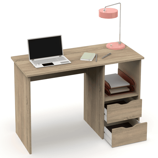 Briebe Prakt Escrivaninha, Mesa de Computador 76x115x50cm, 2 Gavetas, Escritório, Quarto Juvenil, , Madeira