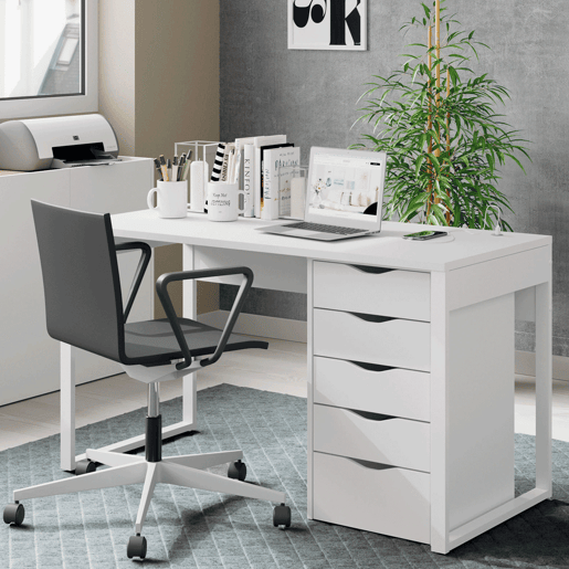 Briebe Smuk Mesa de Escritório, Escrivaninha Computador, Pernas com Estrutura Metálica 76x135x60cm, USB, , Branco