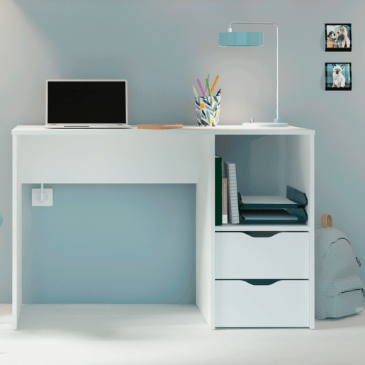 Briebe Prakt Escrivaninha, Mesa de Computador 76x115x50cm, 2 Gavetas, Escritório, Quarto Juvenil, , Branco