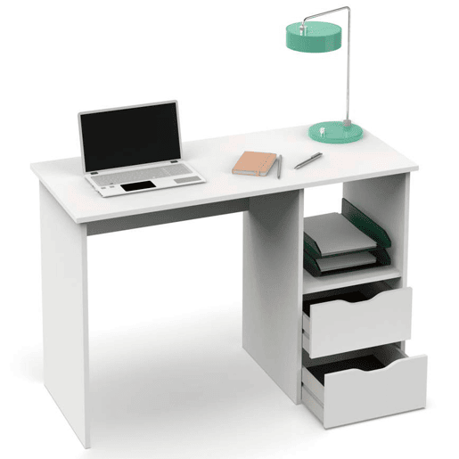 Briebe Prakt Escrivaninha, Mesa de Computador 76x115x50cm, 2 Gavetas, Escritório, Quarto Juvenil, , Branco