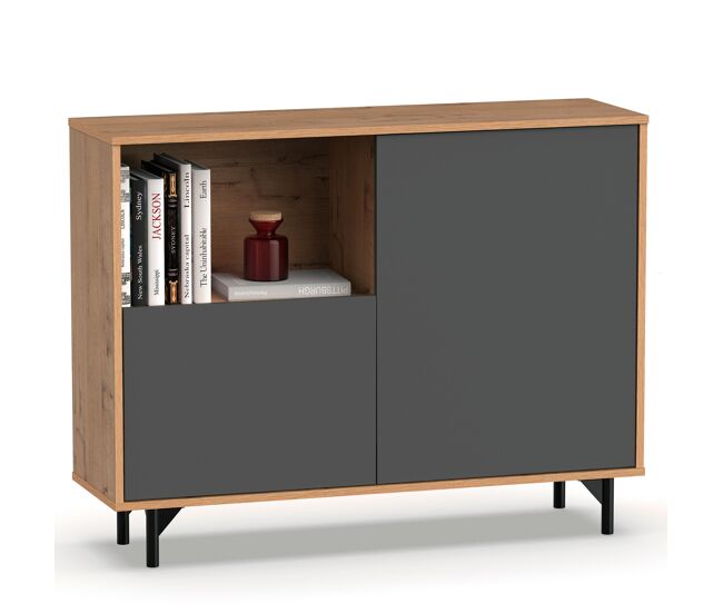 Briebe fokus aparador, mueble salón auxiliar, buffet, 2 puertas, 1 estante 86x112x33 cm recibidor moderno, , gris