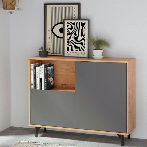 Briebe Fokus Aparador, Móvel Auxiliar de Sala, Buffet, 2 Portas, 1 Prateleira 86x112x33 cm, , CinzaMadeira
