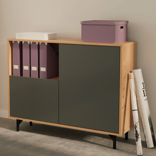 Briebe Fokus Aparador, Móvel Auxiliar de Sala, Buffet, 2 Portas, 1 Prateleira 86x112x33 cm, , CinzaMadeira