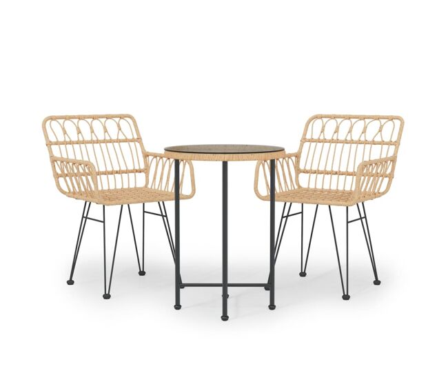 Juego de comedor de jardín 3 piezas ratán sintético