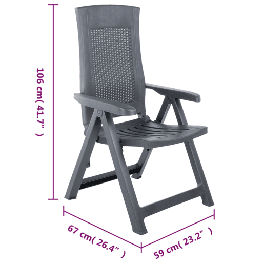 vidaXL Cadeiras de jardim reclináveis 2 pcs plástico antracite