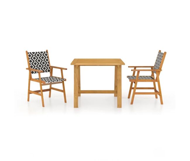Juego de comedor de jardín 3 piezas madera maciza de acacia