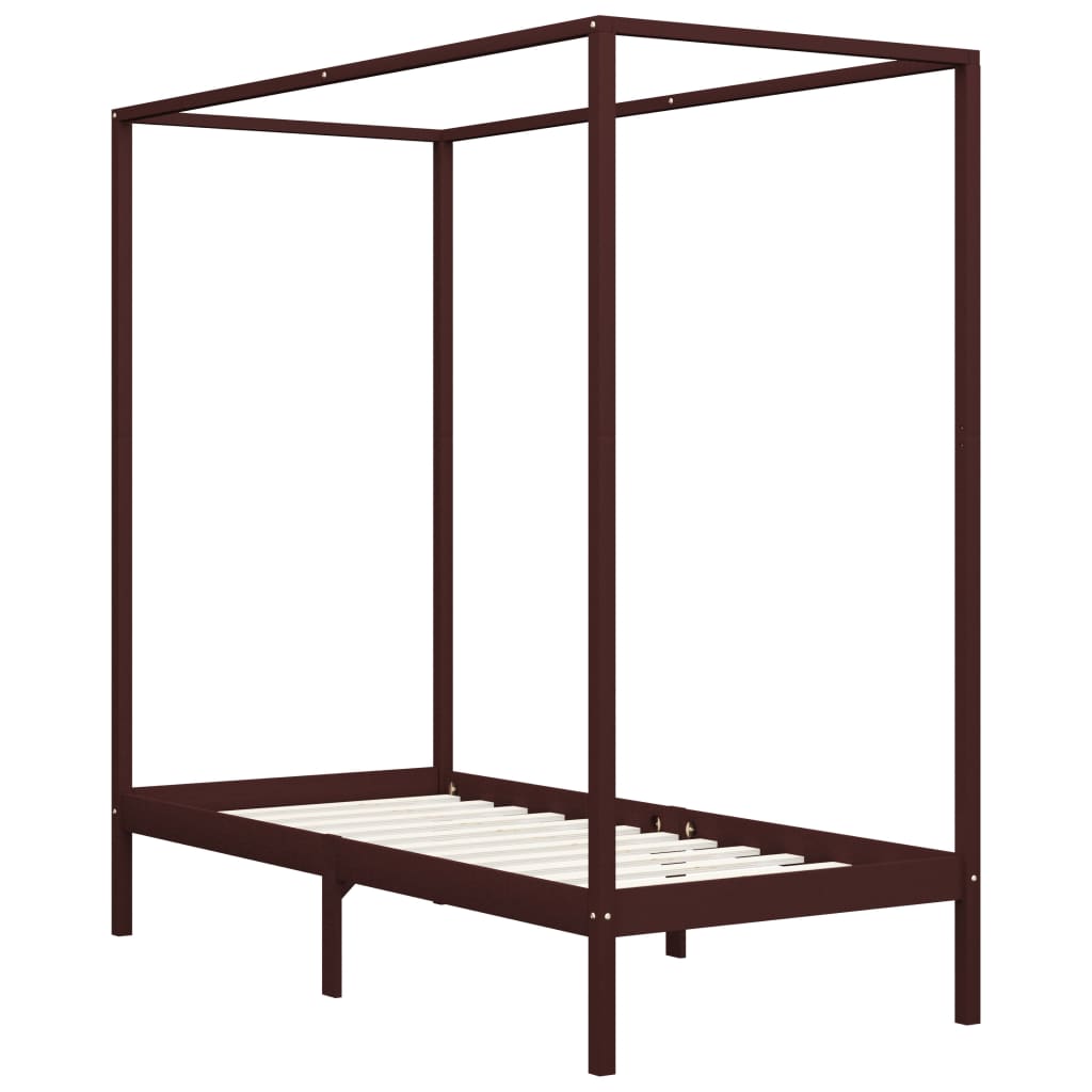 Cama con dosel madera maciza de pino marrón oscuro 100x200 cm
