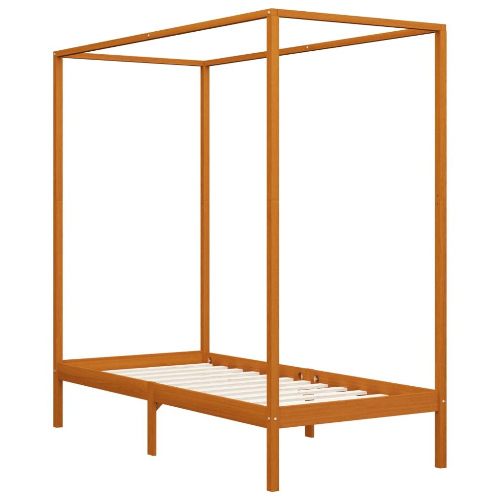 Cama con dosel de madera maciza de pino marrón miel 100x200 cm