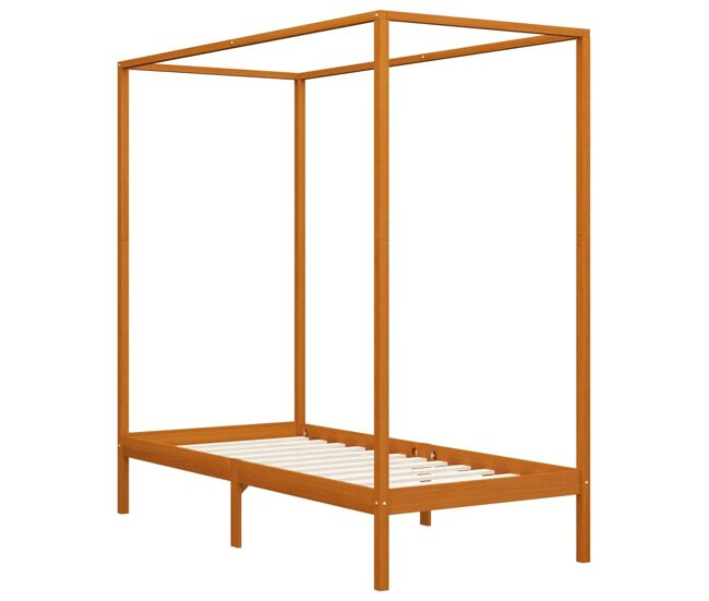 Cama con dosel de madera maciza de pino marrón miel 100x200 cm