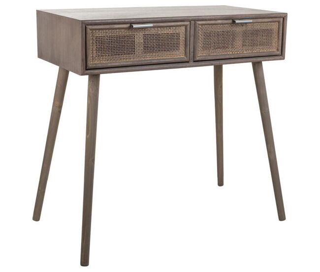 Recibidor gris de madera de pino, mdf y ratán de 80x42x79 cm.