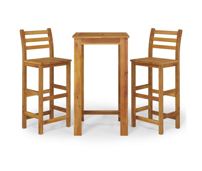 Juego de comedor de jardín 3 piezas madera maciza de acacia