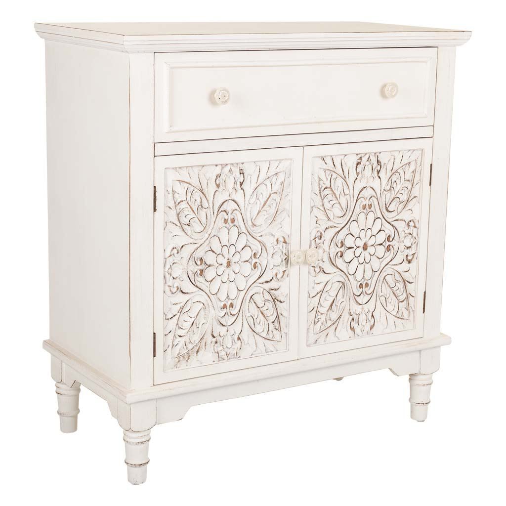 Recibidor blanco envejecido de madera de abeto y mdf de 73x36,5x78 cm