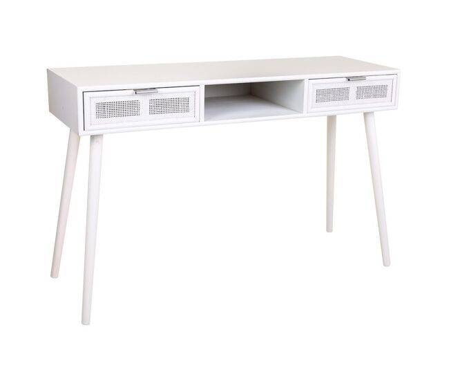 Recibidor de madera y reja blanca 120x42x79h cm