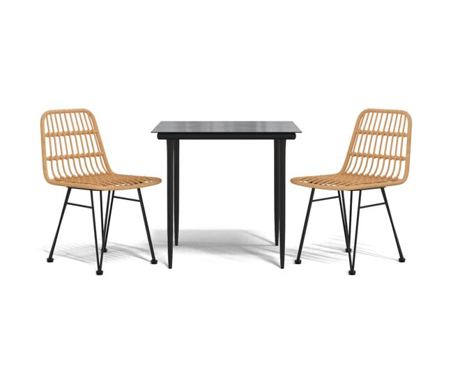 Juego de comedor de jardín 3 piezas ratán sintético