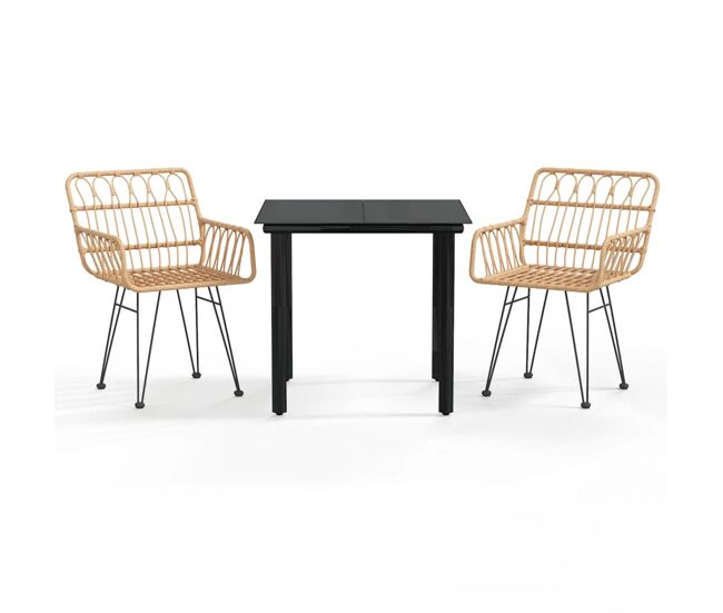 Juego de comedor de jardín 3 piezas ratán sintético