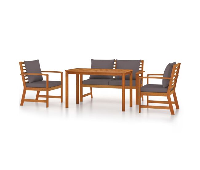 Juego comedor de jardín 4 pzas con cojines madera maciza acacia