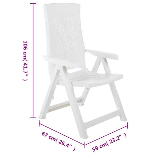 vidaXL Cadeiras de jardim reclináveis 2 pcs plástico branco vidaXL Cadeiras de jardim reclináveis 2 pcs plástico branco