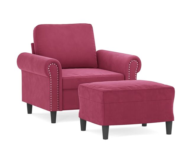 Vidaxl sillón con taburete terciopelo rojo tinto 60 cm