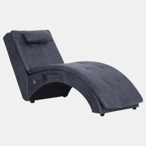 vidaXL Chaise longue de massagem c almofada camurça artif. cinzento