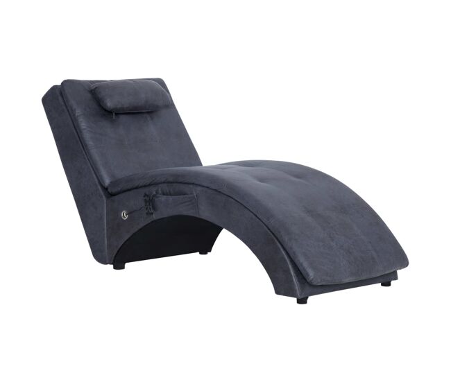 Vidaxl diván de masaje con almohada de piel de ante artificial gris
