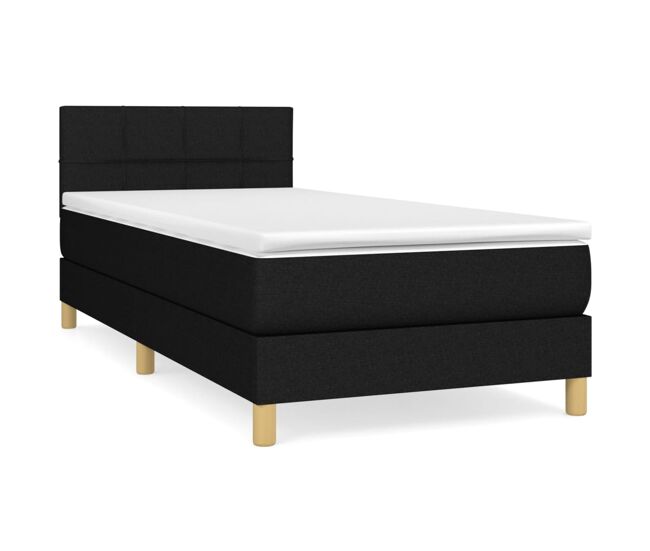 Cama box spring con colchón tela negro 100x200 cm bloques con cuadros