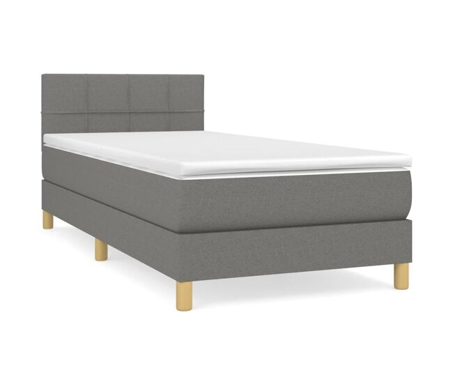 Cama box spring con colchón tela gris oscuro 90x190 cm bloques con cuadros