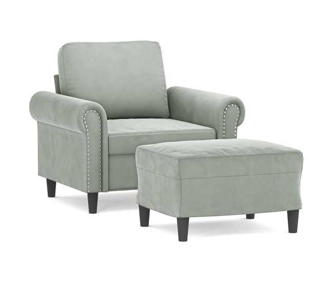Vidaxl sillón con taburete terciopelo gris claro 60 cm