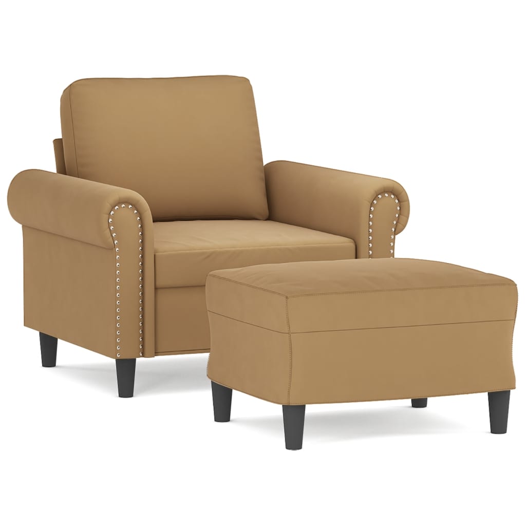 Vidaxl sillón con taburete terciopelo marrón 60 cm