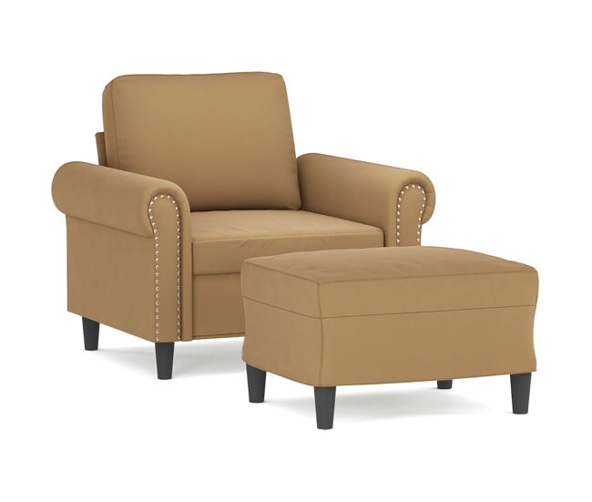 Vidaxl sillón con taburete terciopelo marrón 60 cm