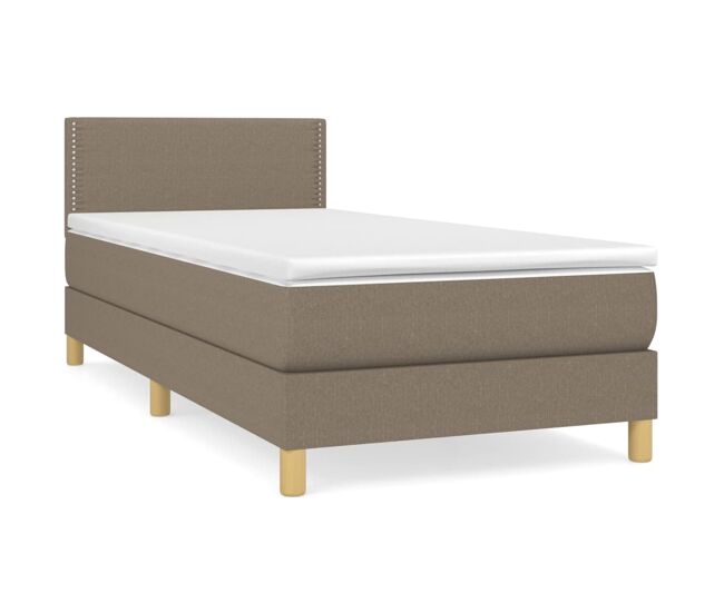 Cama box spring con colchón tela gris taupe 90x200 cm liso con clavos