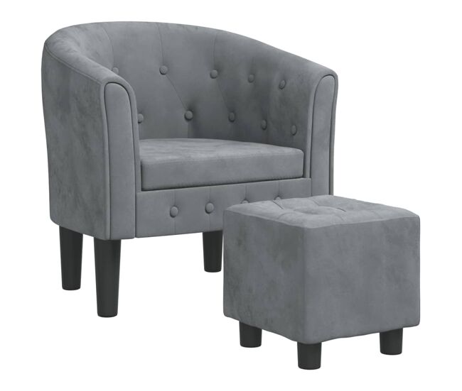 Vidaxl sillón con taburete terciopelo gris oscuro