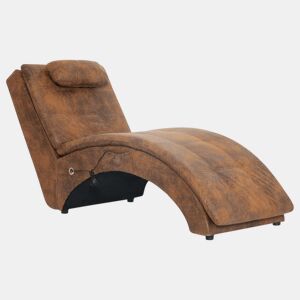 vidaXL Chaise longue massagem c almofada camurça artificial castanho