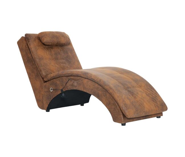 Vidaxl diván de masaje con almohada de piel de ante artificial marrón