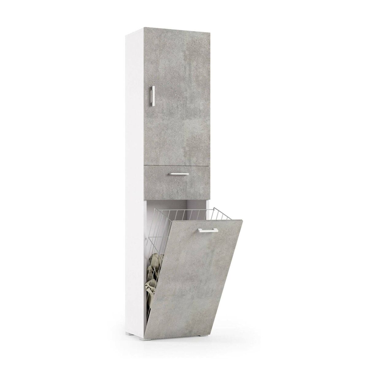 Armário multiuso com 2 portas com efeito madeira 45 Blanco/ Gris